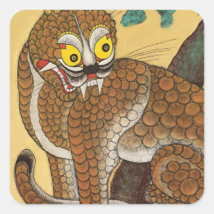 Koreanischer hässlicher Tiger Minhwa Quadratischer Aufkleber