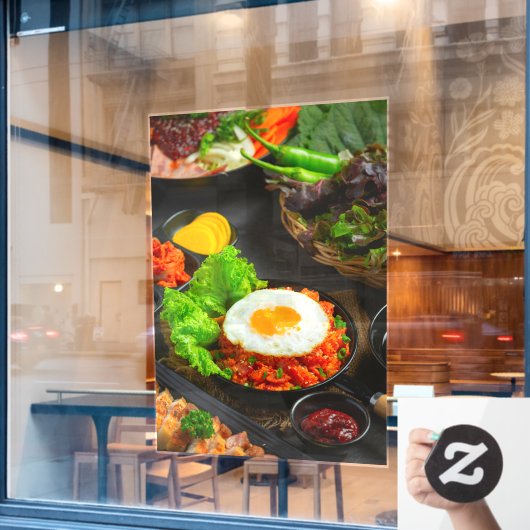 Koreanischer Reis mit frittiertem Ei Fensteraufkleber (Café-Fenster)