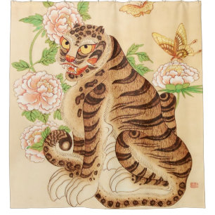 Koreanischer Strip Tiger Vintag Minhwa Duschvorhang