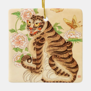 Koreanischer Strip Tiger Vintag Minhwa Keramikornament