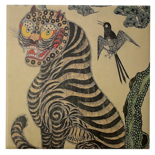 Koreanischer Stripteer Minhwa Fliese (Vorderseite)