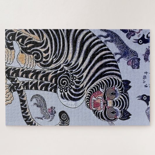 Koreanischer Tiger Minhwa mit drei Drehkreuzen Puzzle (Horizontal)