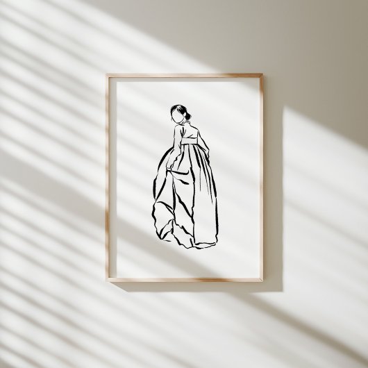 Koreanisches Hanbok Woman Ink Line Art Poster