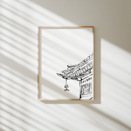 Koreanisches Hanok-Dach mit Wind-Chime-Ink-Poster Poster