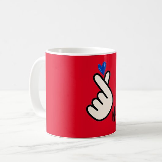Koreanisches K-Pop Hand Heart Blue Red Monogram Kaffeetasse (Vorderseite Links)