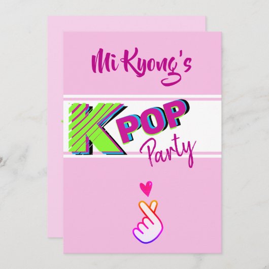 Koreanisches K-Pop Hand Heart Party Einladung (Vorne/Hinten)