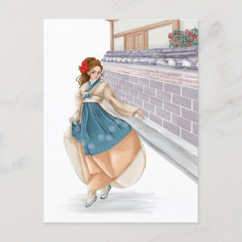 Koreanisches Mädchen, das hanbok-Postkarte wärmt Postkarte