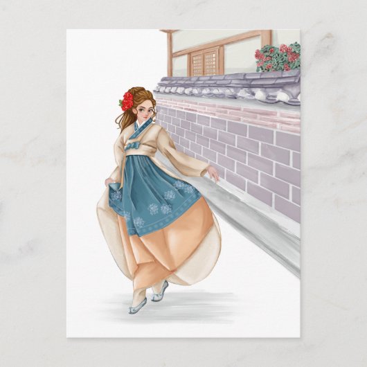 Koreanisches Mädchen, das hanbok-Postkarte wärmt Postkarte (Vorderseite)