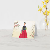 Koreanisches Mädchen in Hanbok Karte (Gelbe Blume)