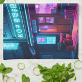 Koreanisches Neon-Café LoFi-Kunst Geschirrtuch (Gefaltet)