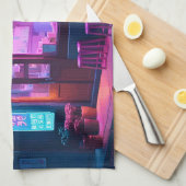 Koreanisches Neon-Café LoFi-Kunst Geschirrtuch (Viertel Falte)