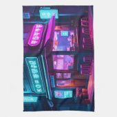 Koreanisches Neon-Café LoFi-Kunst Geschirrtuch (Vertikal)