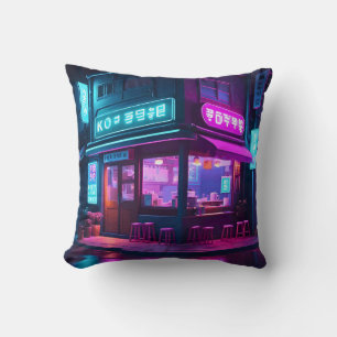 Koreanisches Neon-Café LoFi-Kunst Kissen