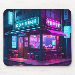Koreanisches Neon-Coffee-Haus LoFi-Kunst Mousepad
