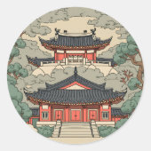 Koreas altes Bild eines königlichen Palastes und U Runder Aufkleber (Vorderseite)