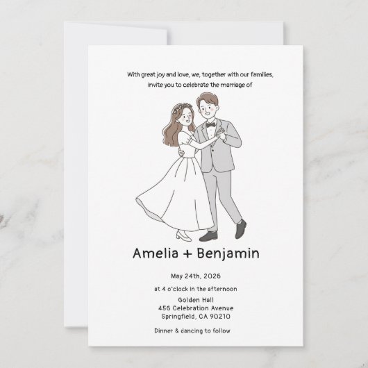 koren style Hand Drawn Wedding Couple | Wedding Einladung (Vorderseite)