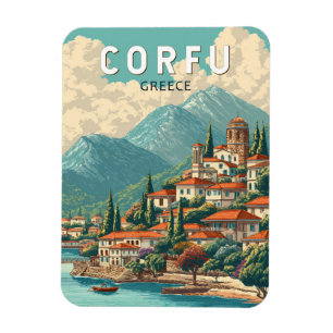Korfu Griechenland Illustration Reise Kunst Vintag Magnet