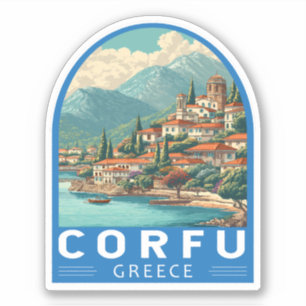 Korfu Griechenland Reise Kunst Emblem Aufkleber