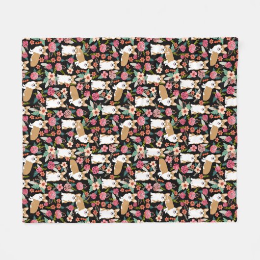 Korgi-Blütenschwarz Fleecedecke (Vorderseite (Horizontal))