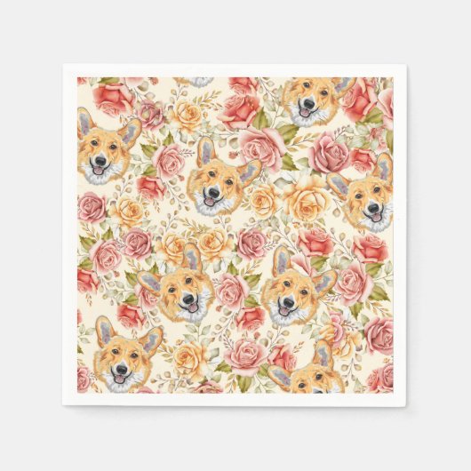 KORGI HUND UND ENGLISCHE ROSE PAPIER DECOUPAGE SERVIETTE (Vorderseite)