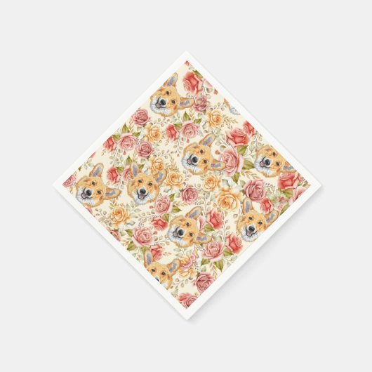 KORGI HUND UND ENGLISCHE ROSE PAPIER DECOUPAGE SERVIETTE (Ecke)