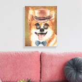 Korgi Hundegesicht mit einer Brille, Aquarell Leinwanddruck (Insitu (Wohnzimmer))