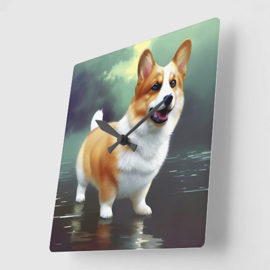 Korgi im Wasser Quadratische Wanduhr (Winkel)