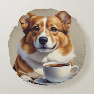 Korgi mit Kaffee Rundes Kissen