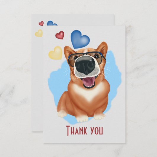 Korgi mit Sonnenbrille. Corgi Liebhaber Dankeskarte (Vorne/Hinten)