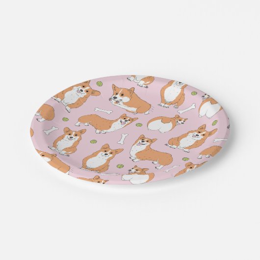 Korgismuster in Rosa Pappteller (Schrägansicht)