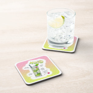 KORK-UNTERSETZER SETS - MOJITO-REZEPT COCKTAIL-KUN UNTERSETZER
