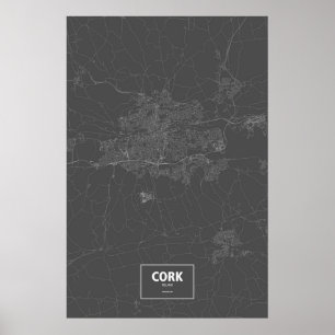 Korken, Irland (weiß auf Schwarzem) Poster