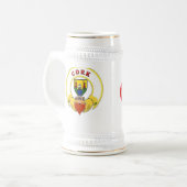Korken lehnt sich Bier Stein auf Bierglas (Vorderseite Links)