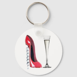 Korkenzieher-Fersen-roter Stilett-Schuh-Sektkelch Schlüsselanhänger