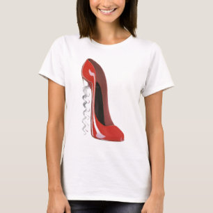 Korkenzieher-Fersen-roter Stilett-Schuh T-Shirt