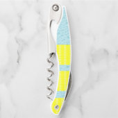 Korkenzieher Flaschenöffner Gelb und Blau (Vorderseite)