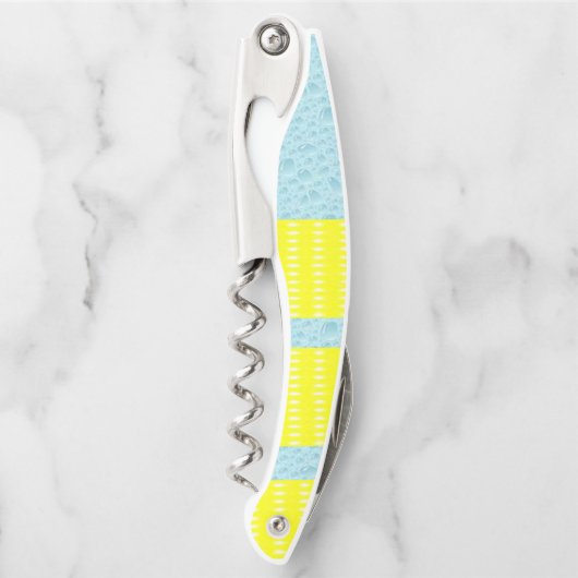 Korkenzieher Flaschenöffner Gelb und Blau (Vorderseite)