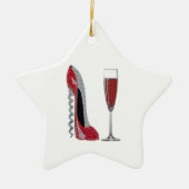 Korkenzieher-rotes Stilett-und Rotwein-Kunst Keramikornament (Vorne)