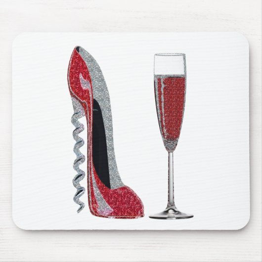 Korkenzieher-rotes Stilett-und Rotwein-Kunst Mousepad (Vorne)