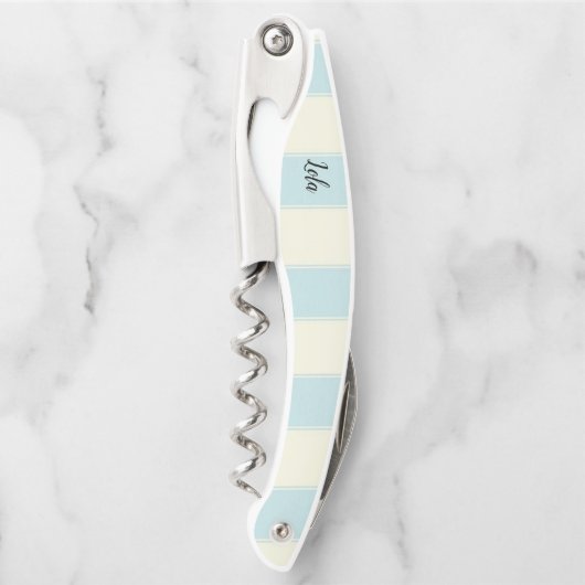 Korkschraube Flaschenöffner Biege Blauer Streifen Kellnermesser (Vorderseite)