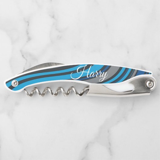 Korkschraube Flaschenöffner Blau Schwarz Kellnermesser (Rückseite)