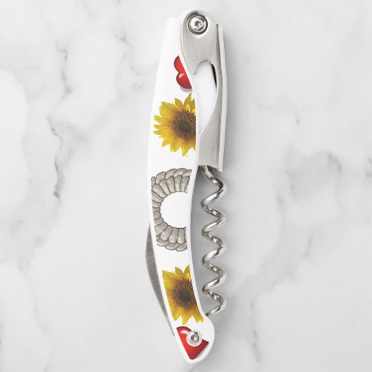 Korkschraube Flaschenöffner Sonnenblume Kellnermesser (Rückseite)