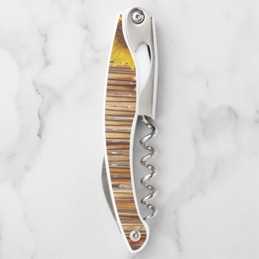 Korkschraube Flaschenöffner Sonnenblume Kellnermesser (Rückseite)