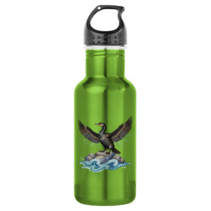 Kormoran auf Felsen  Edelstahlflasche