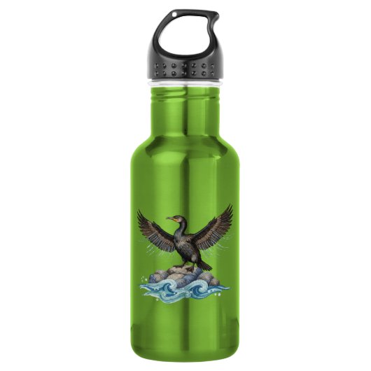 Kormoran auf Felsen Edelstahlflasche (Vorderseite)