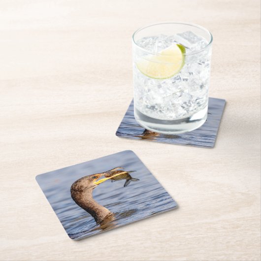 Kormoran mit Fisch Rechteckiger Pappuntersetzer (Vor Ort)