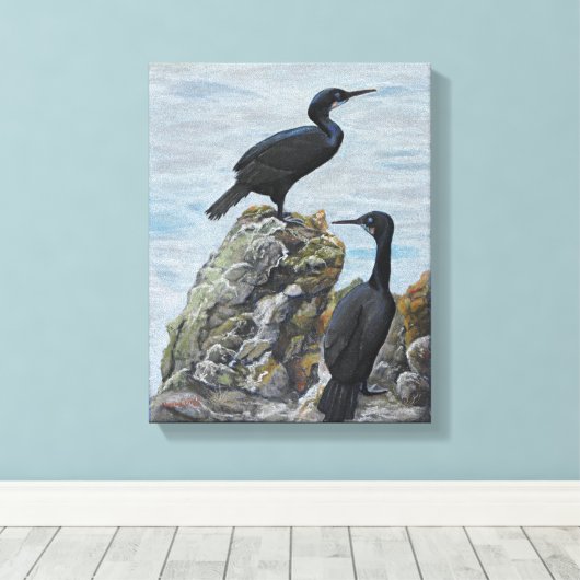 Kormorane auf Rocks Print auf Leinwand (Insitu (Holzboden))