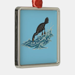 Kormoranfischen in Wellen  Ornament Aus Metall