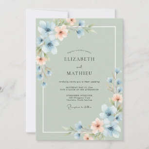 Kornblumen-Aprikosen-Blüten-Hochzeit Einladung