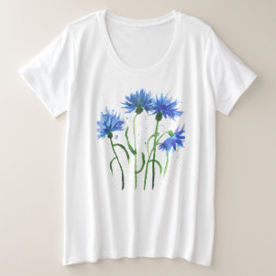 Kornblumen blaue Blumen Aquarell rustikal hübsch Große Größe T-Shirt
